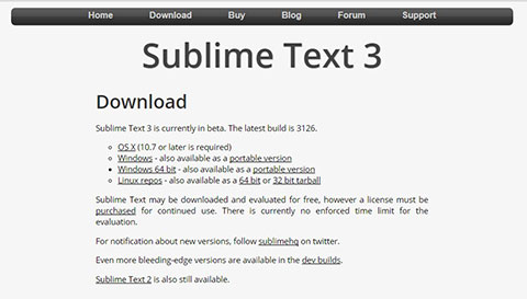 「Sublime Text 3」ダウンロードページ