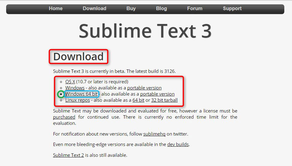 「Sublime Text 3」ダウンロードページの詳細
