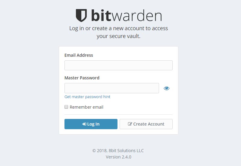 Bitwarden のログインページ